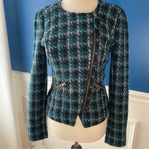 Lucky Brand Harper Tweed Cropped Asymmetrical Zipper Front Moto Jacket Size XS